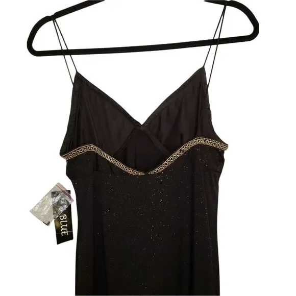 Eva Blue Juniors Black Sleeveless Gold Detail Sparkle Party Dress - Picture 6 of 9